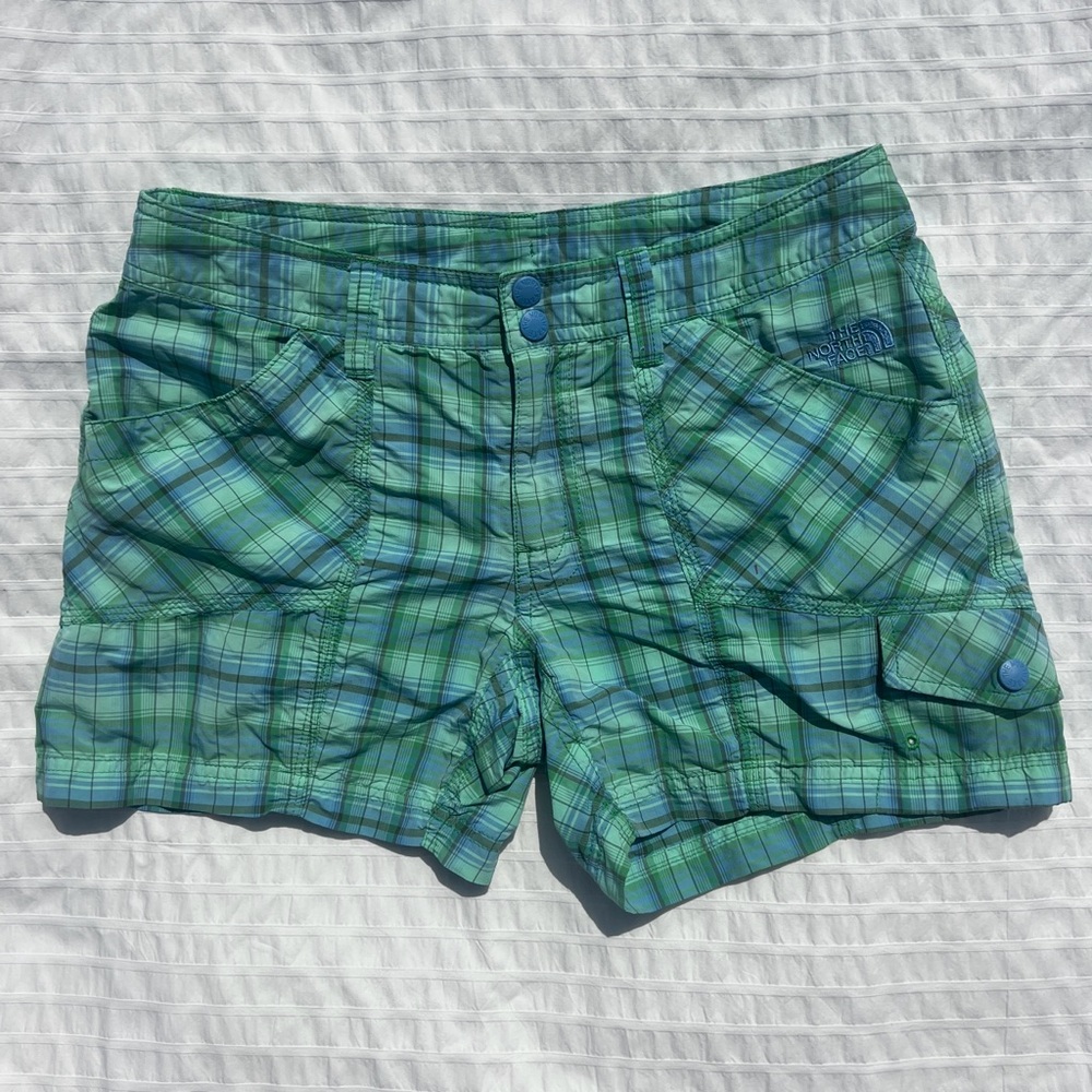 The North Face Blue and Green Plaid Cargo Shorts, 6